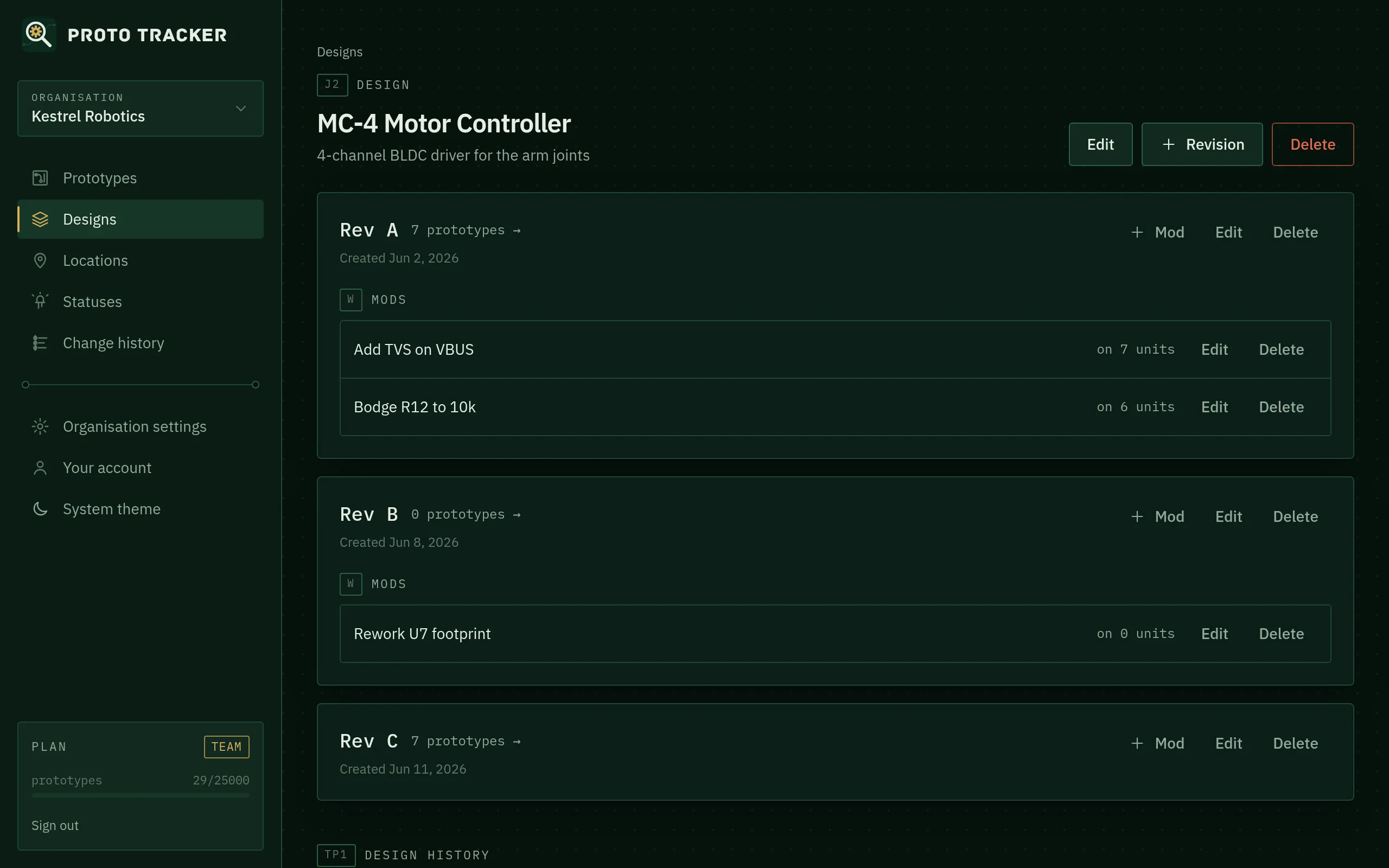 A design with revisions and mods