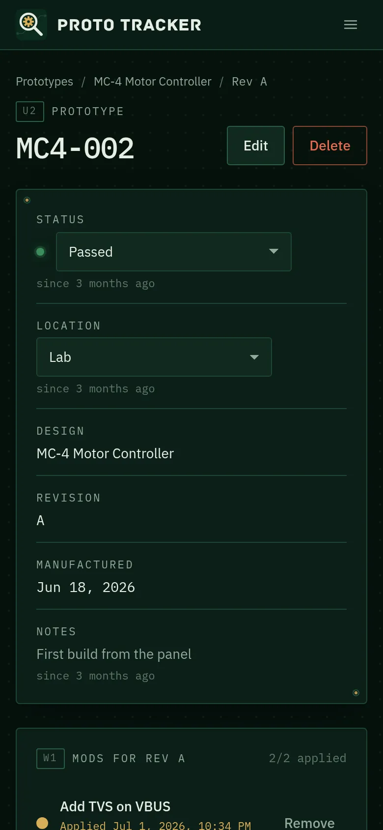 Proto Tracker on a phone
