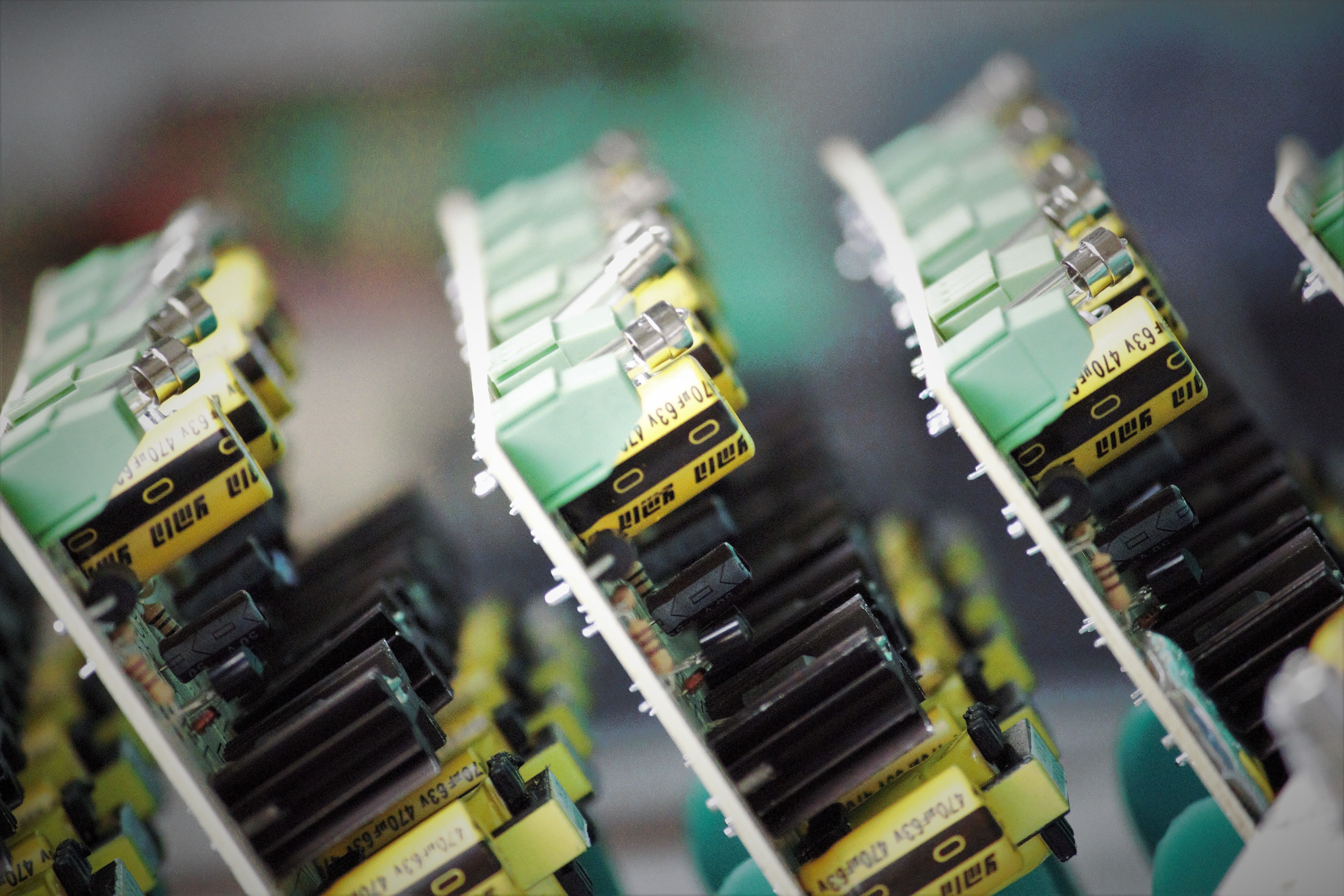 Close-up of a green printed circuit board