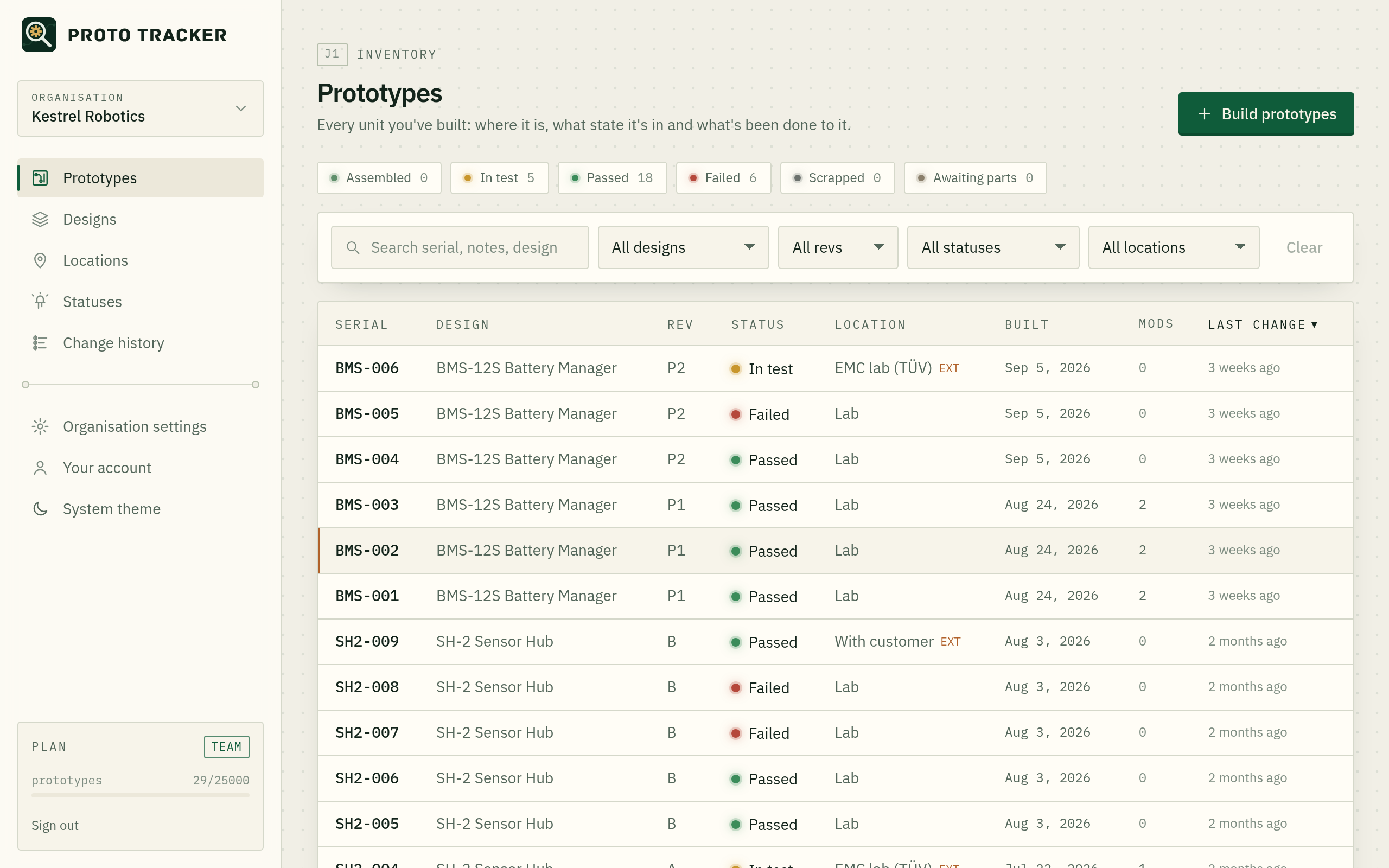Proto Tracker in the light theme